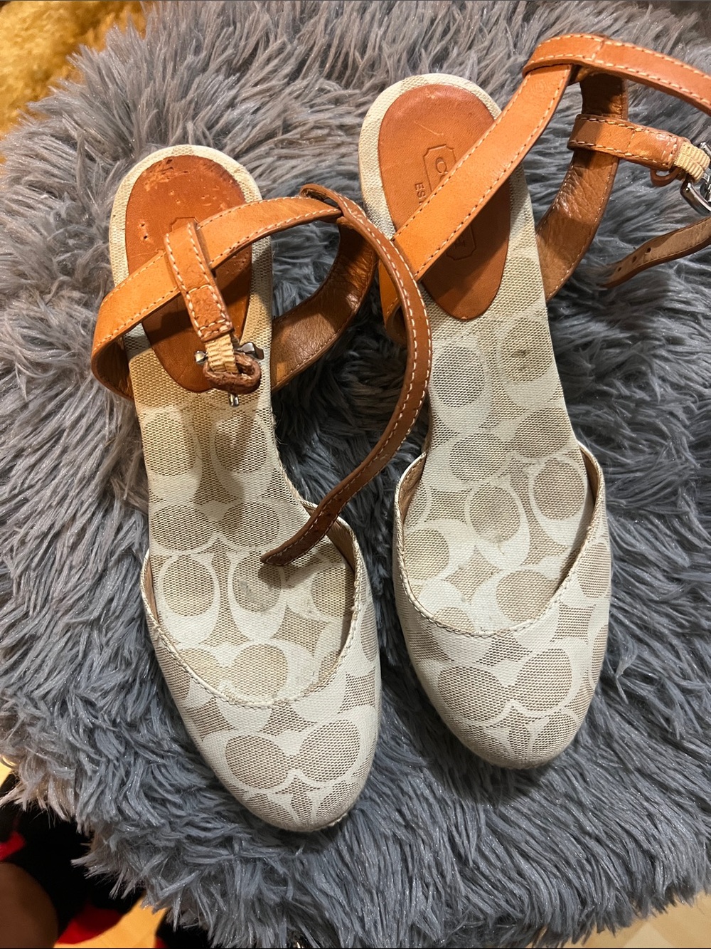 Coach Canvas & Leather Sandals in Saddle and Ivory - Picture 3 of 7